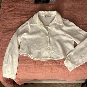White silk long sleeve Zara cropped button down